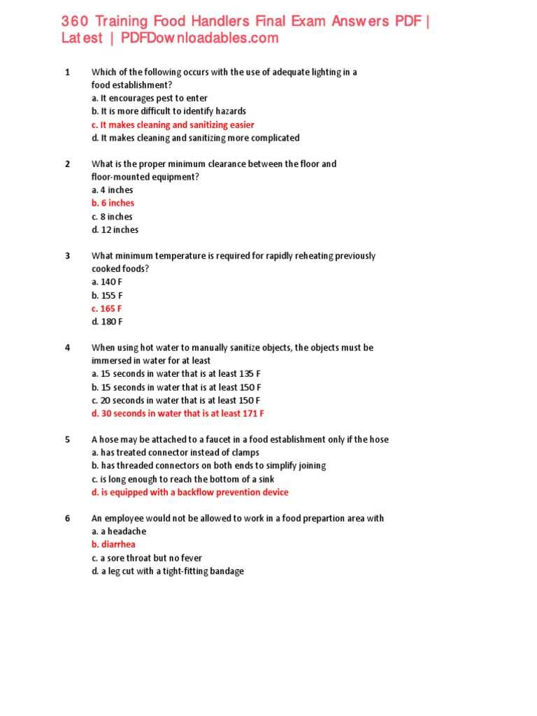 answers to food handlers test