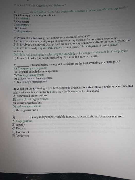 organizational behavior exam questions and answers