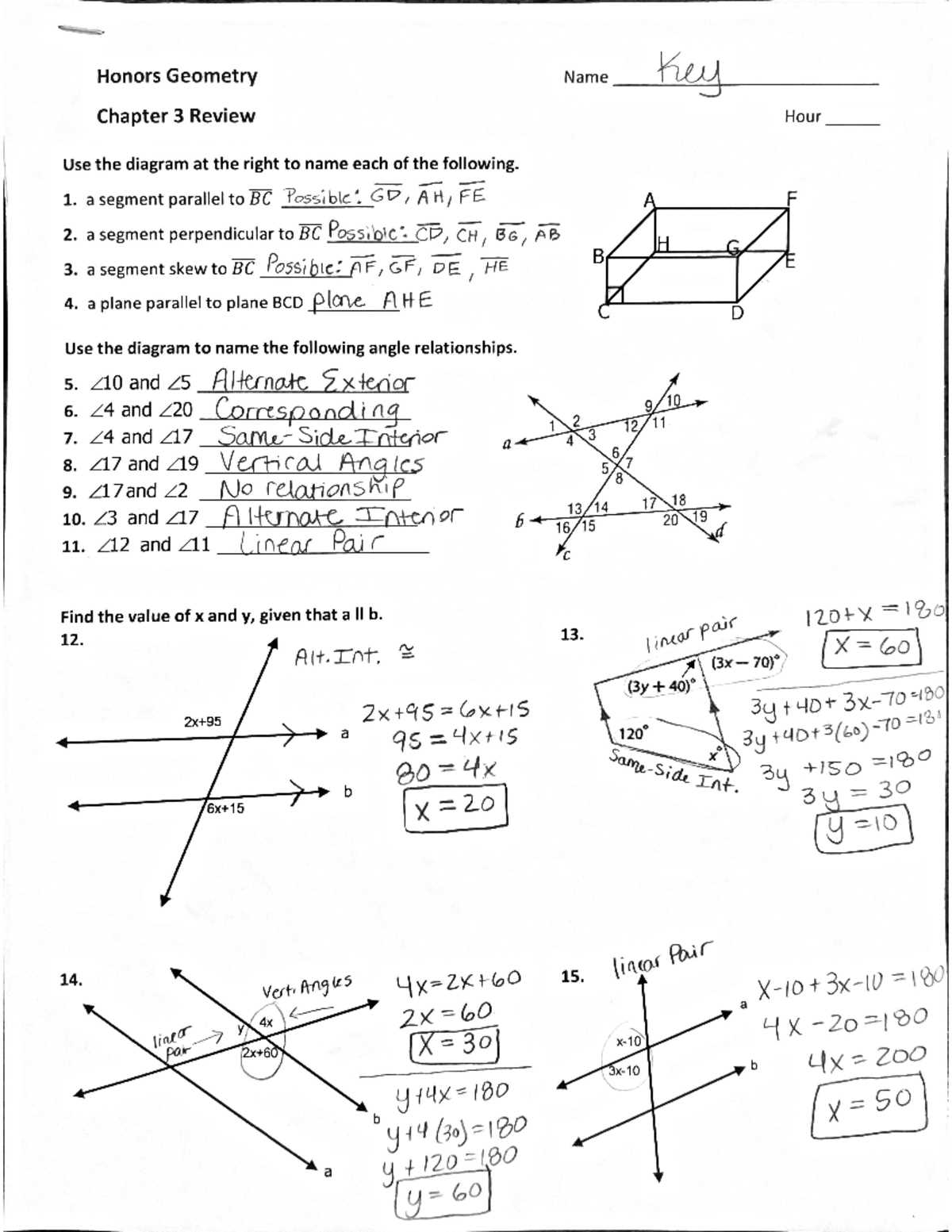 geometry quarter 3 exam review answers