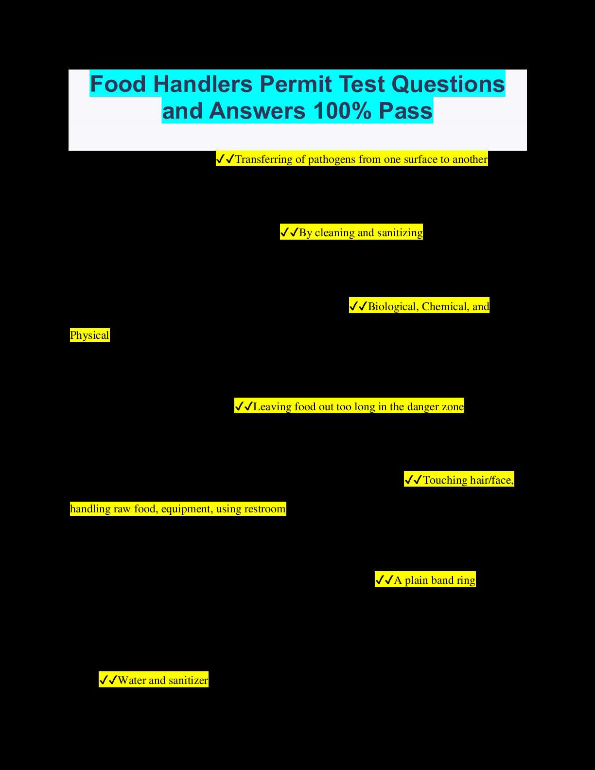 answers to food handlers test