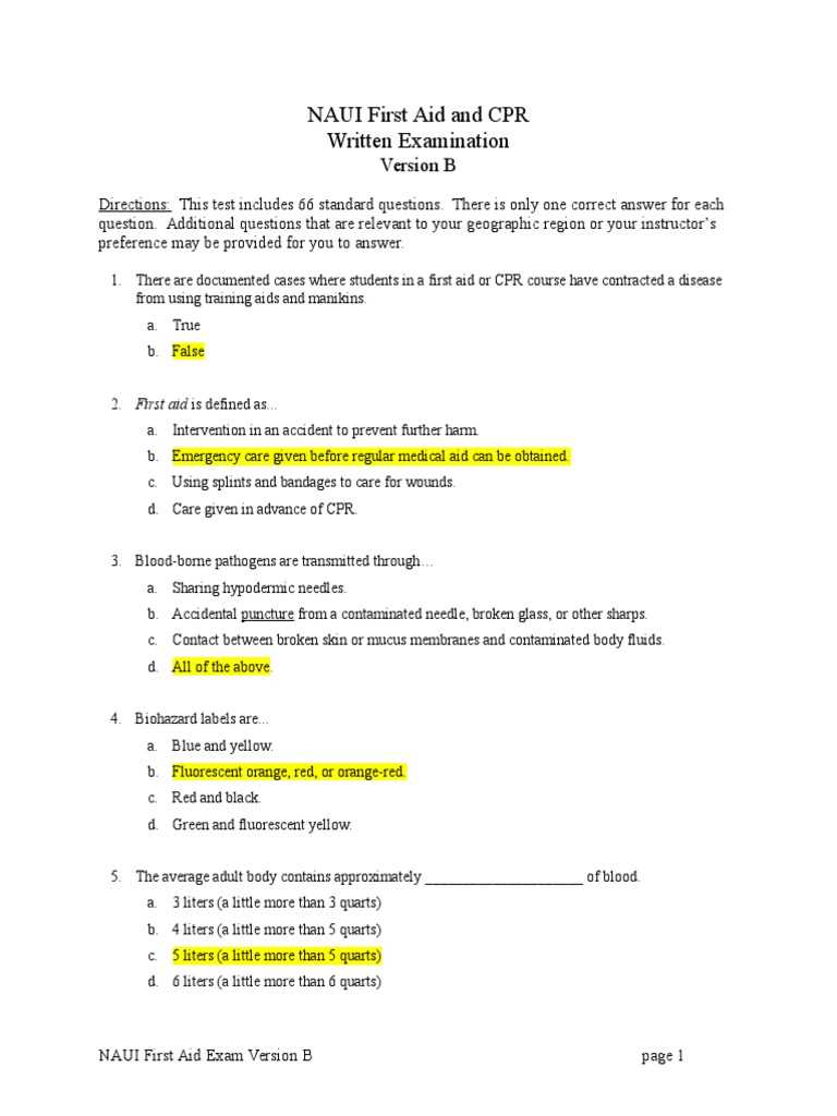 ems safety cpr written exam answers