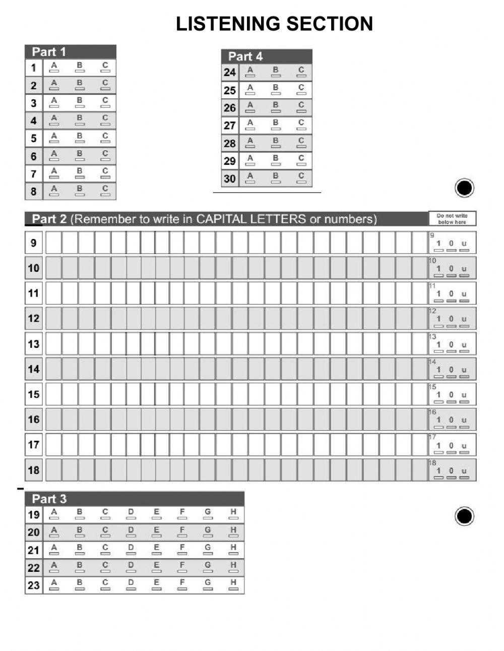 cambridge exam answer sheet