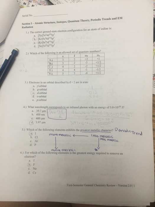 chemistry fall semester exam review answers