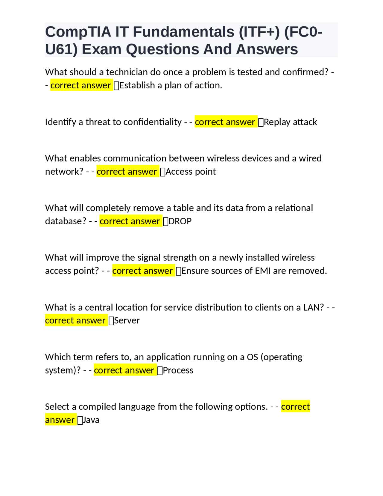 network fundamentals final exam questions and answers