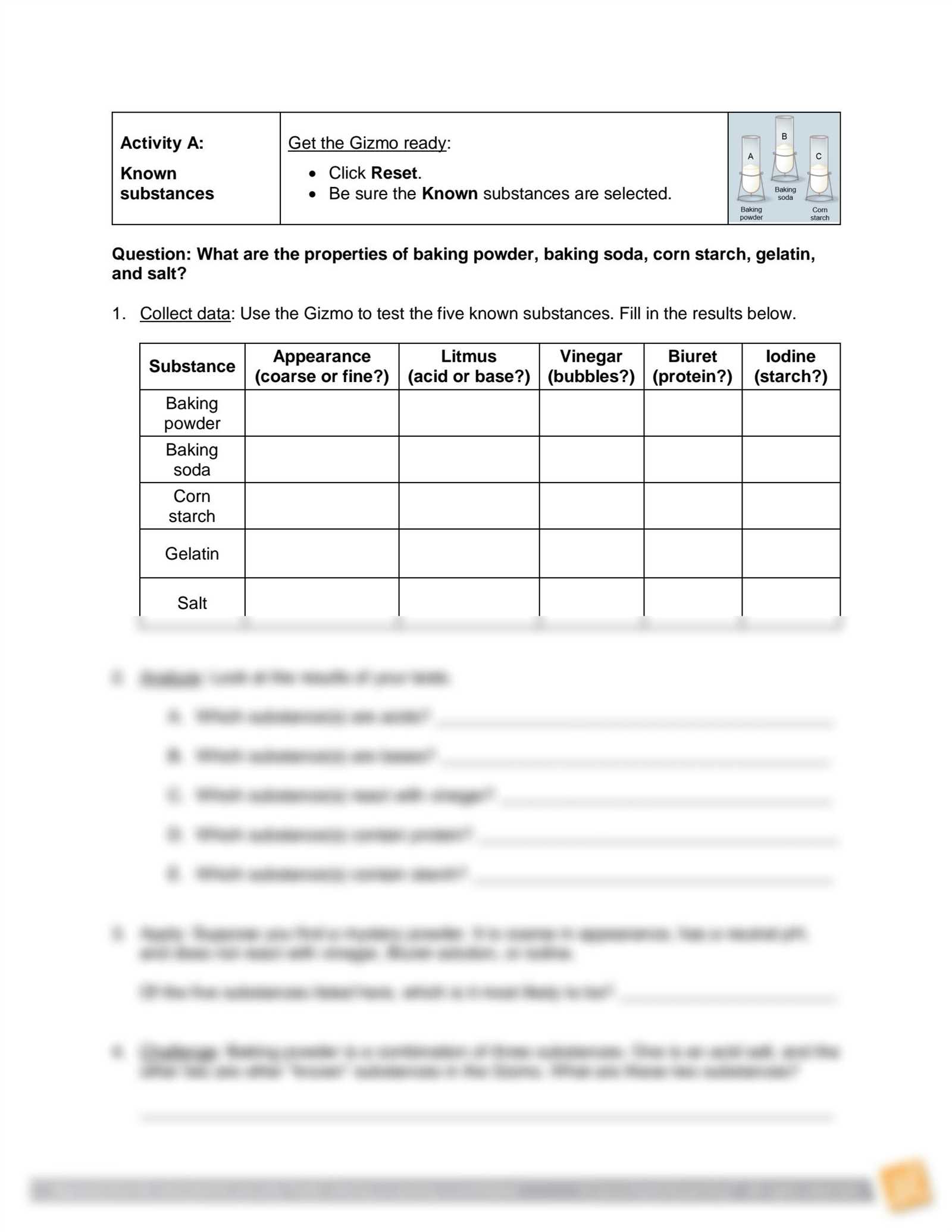 mystery powder analysis gizmo answer key