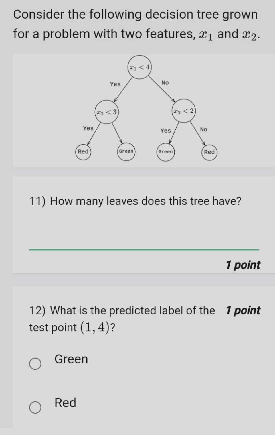 decision tree exam questions and answers