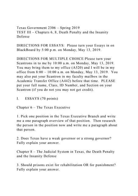 texas government 2306 exam 1 answers