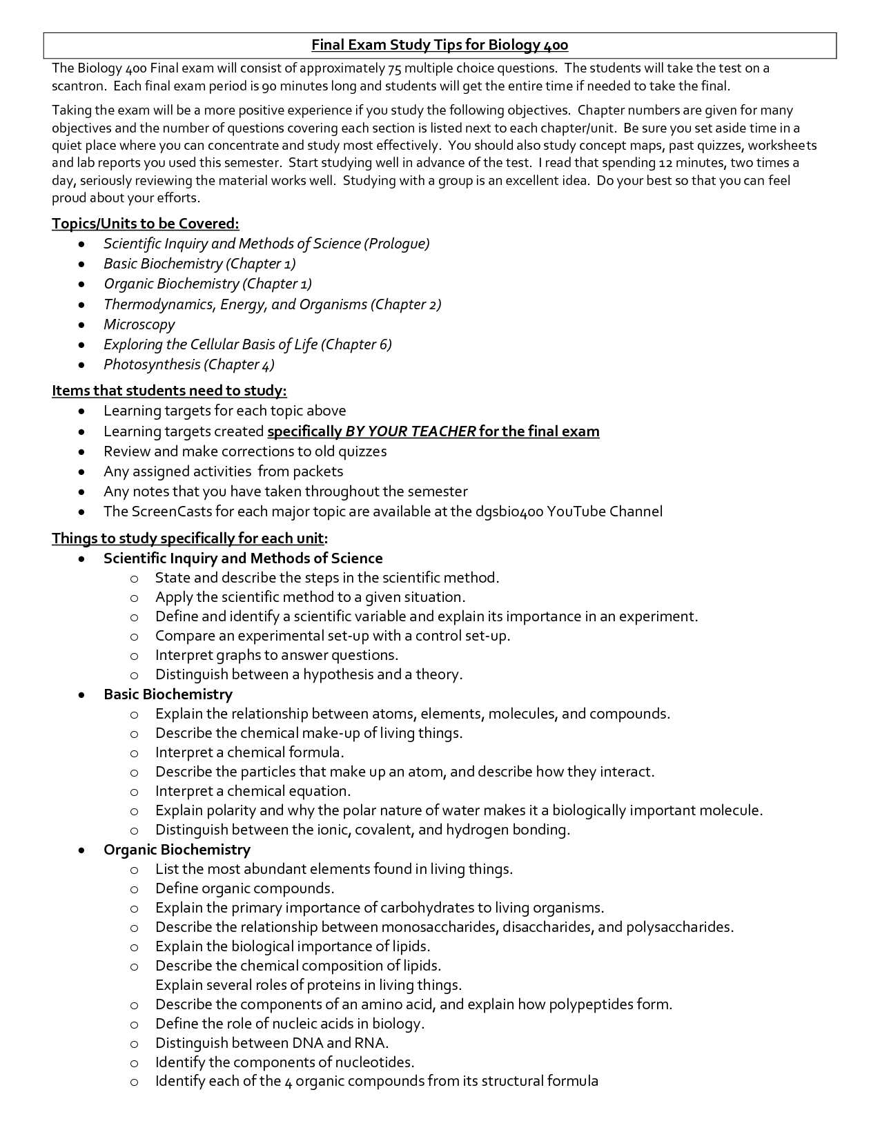 biology a final exam review answers