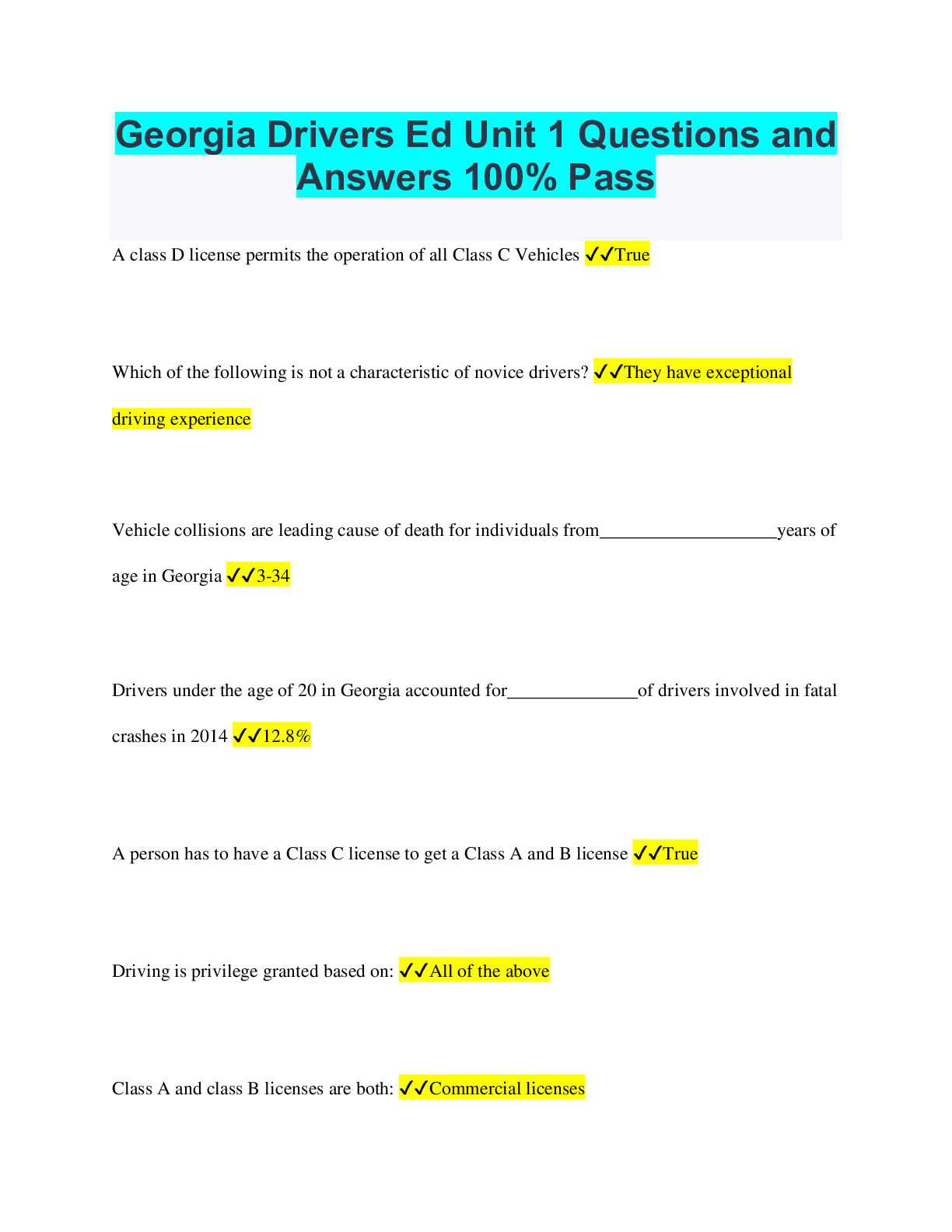 drivers ed direct final exam answers