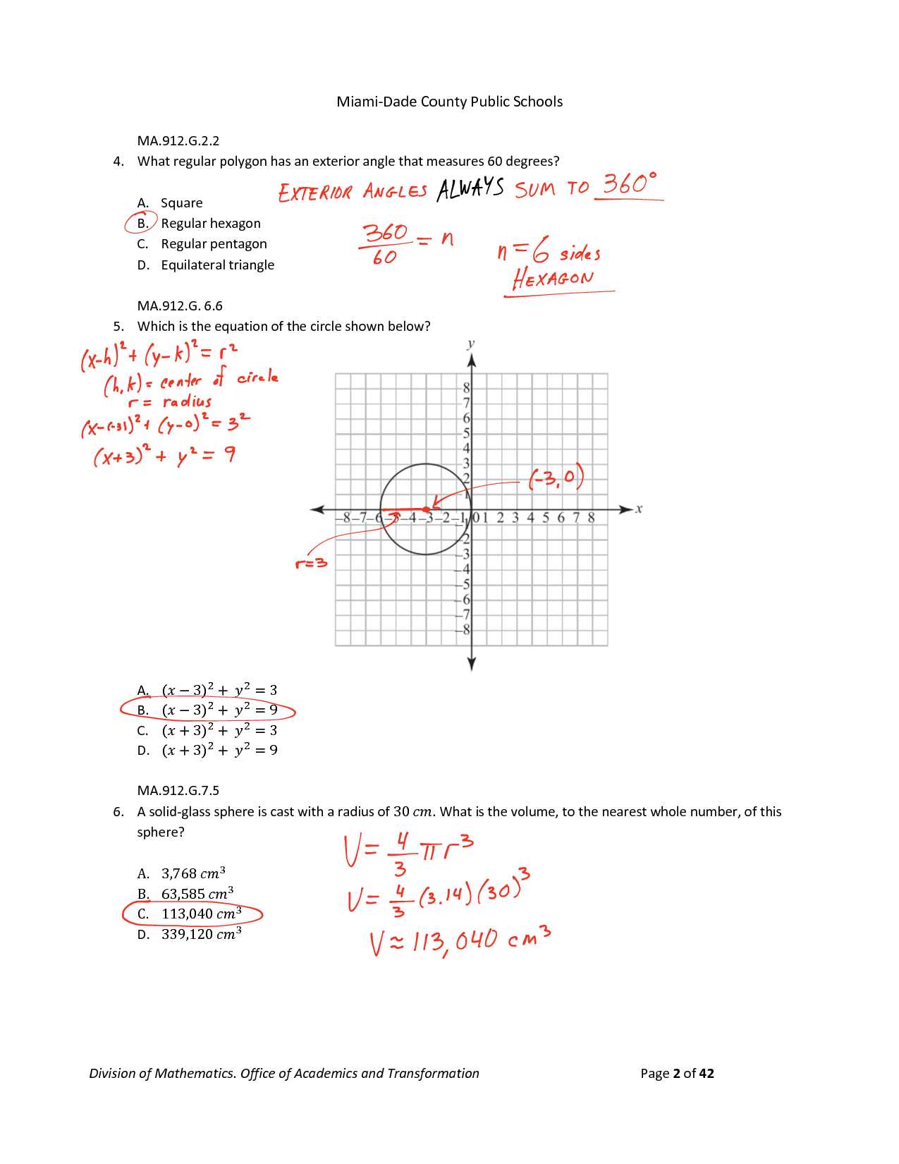 geometry practice test answers