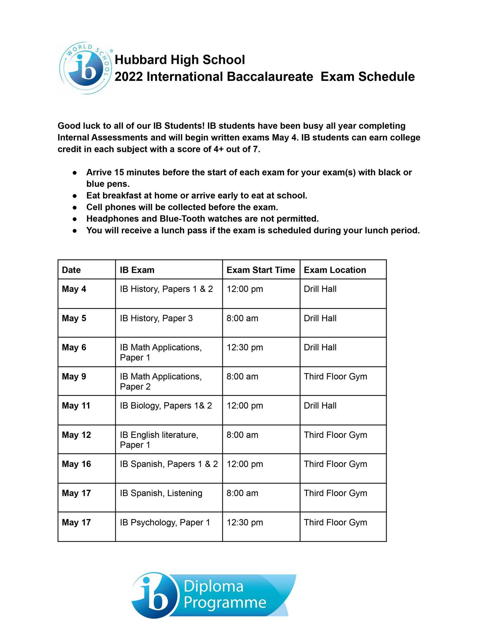 ib exams dates