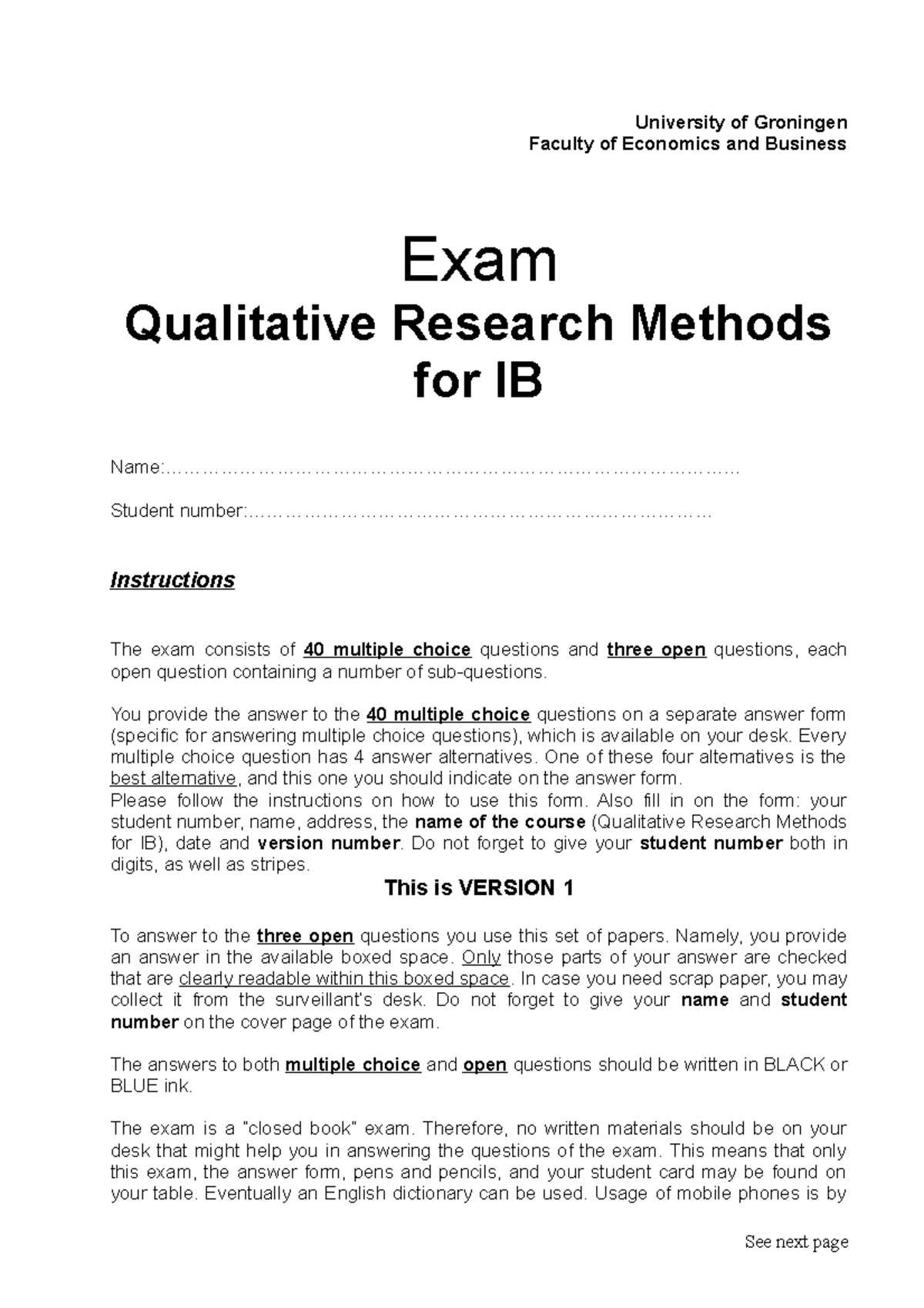 qualitative research exam questions and answers