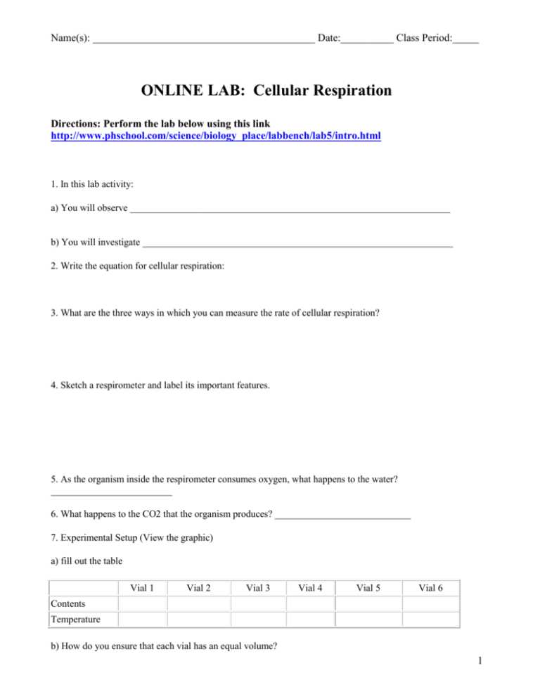 cellular respiration virtual lab answer key phschool