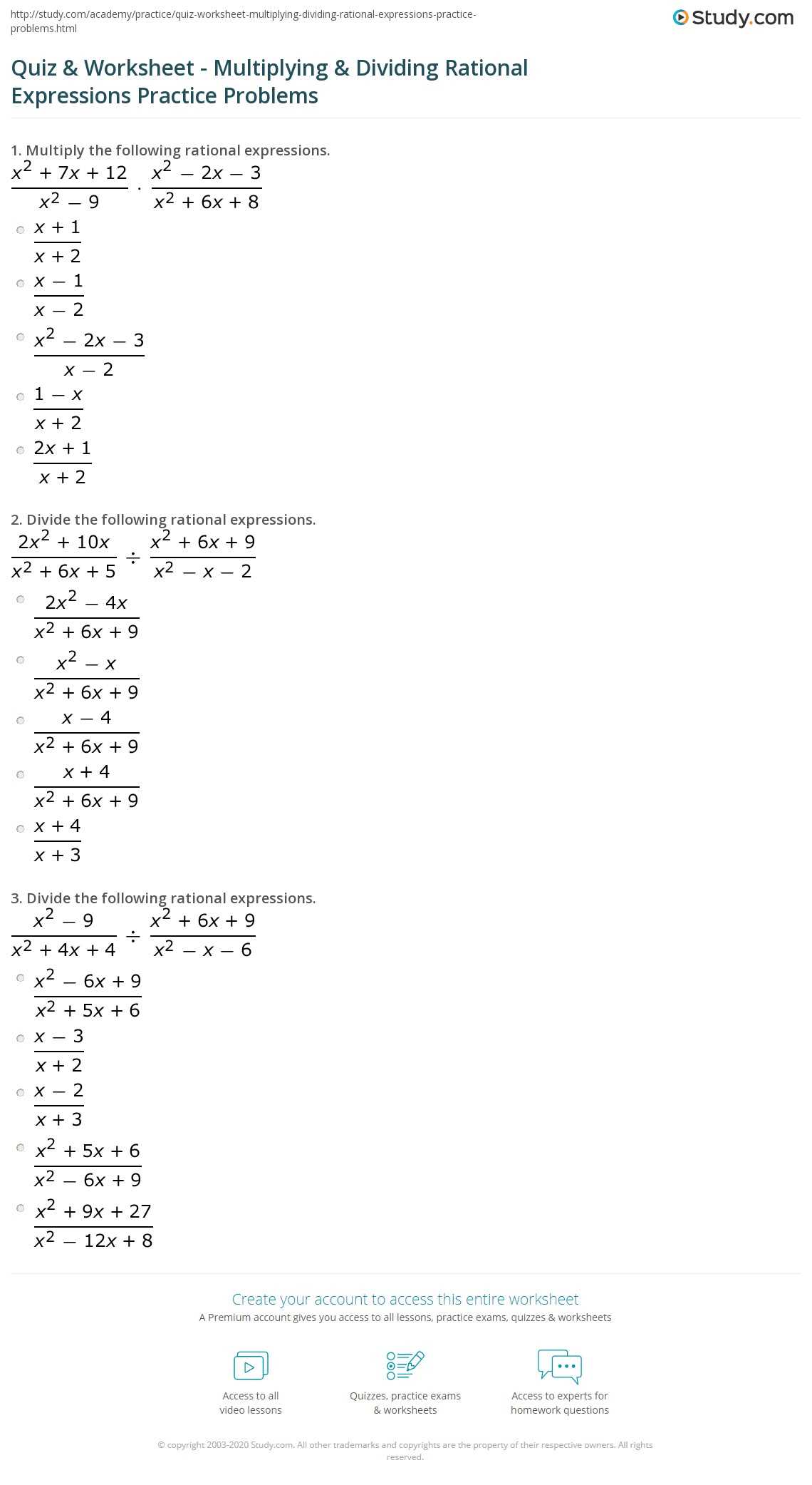 dividing rational expressions worksheet answers