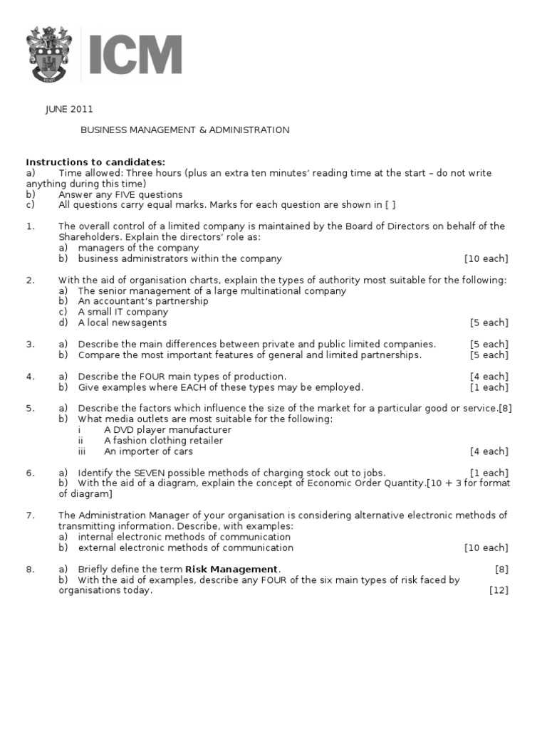 business administration comprehensive exam questions and answers