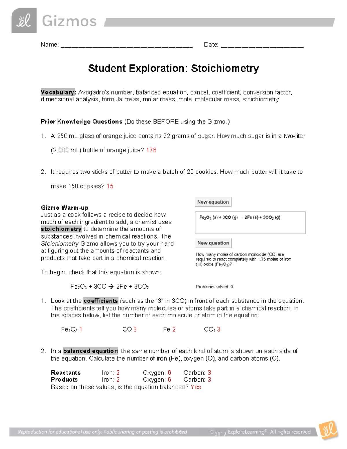 hs chemistry pogil activity basic stoichiometry answers