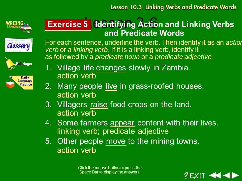 lesson 6 linking verbs answers