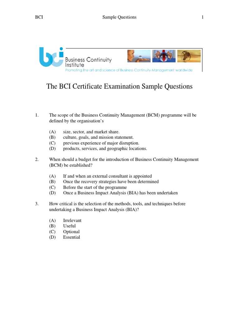 business continuity management exam questions and answers