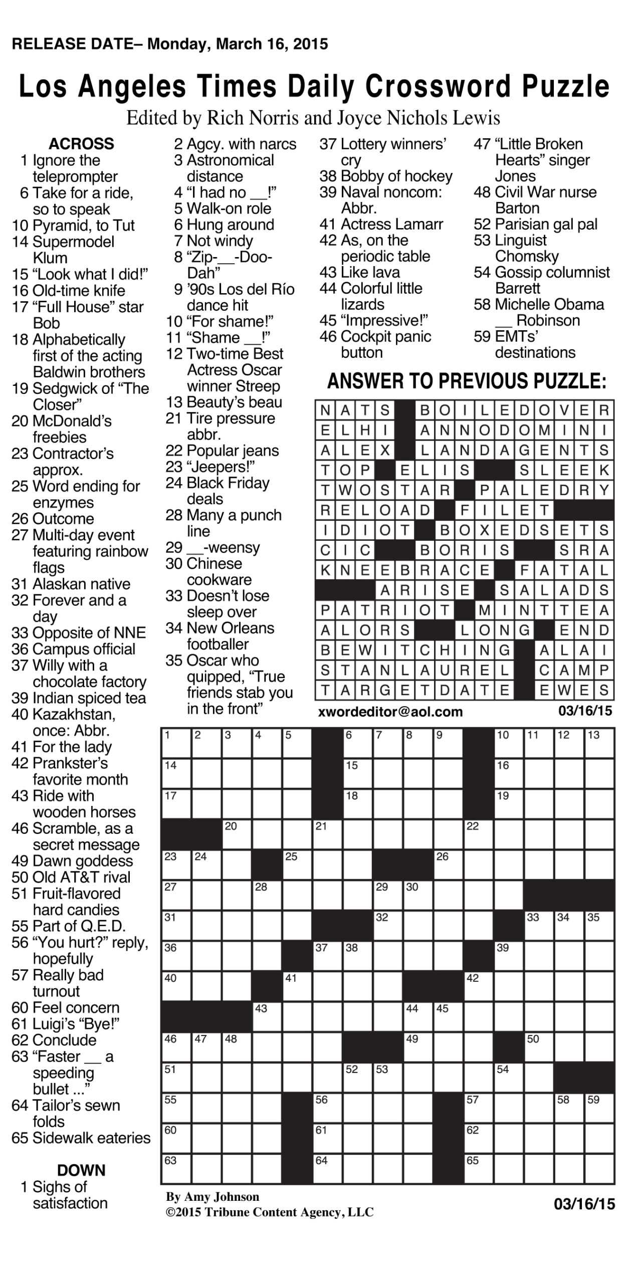 washington post sunday crossword answers