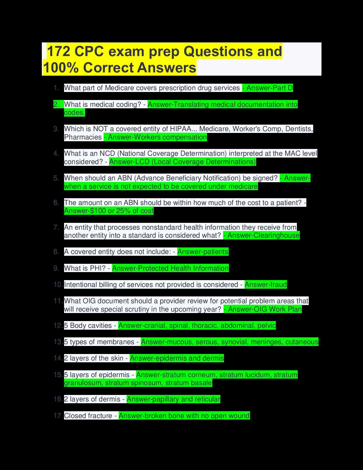 cpc exam questions and answers