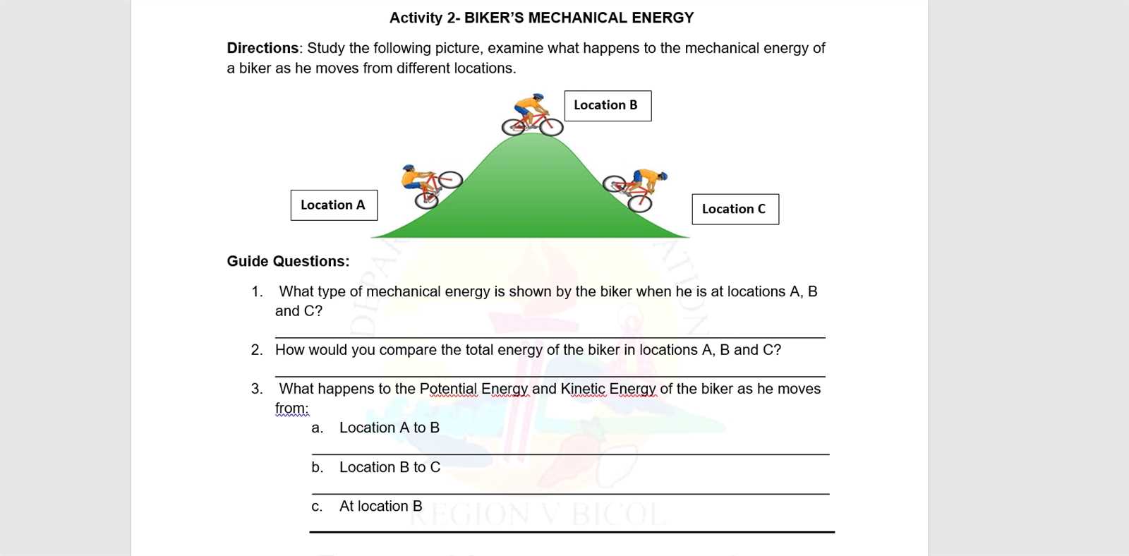 energy concepts worksheet answers