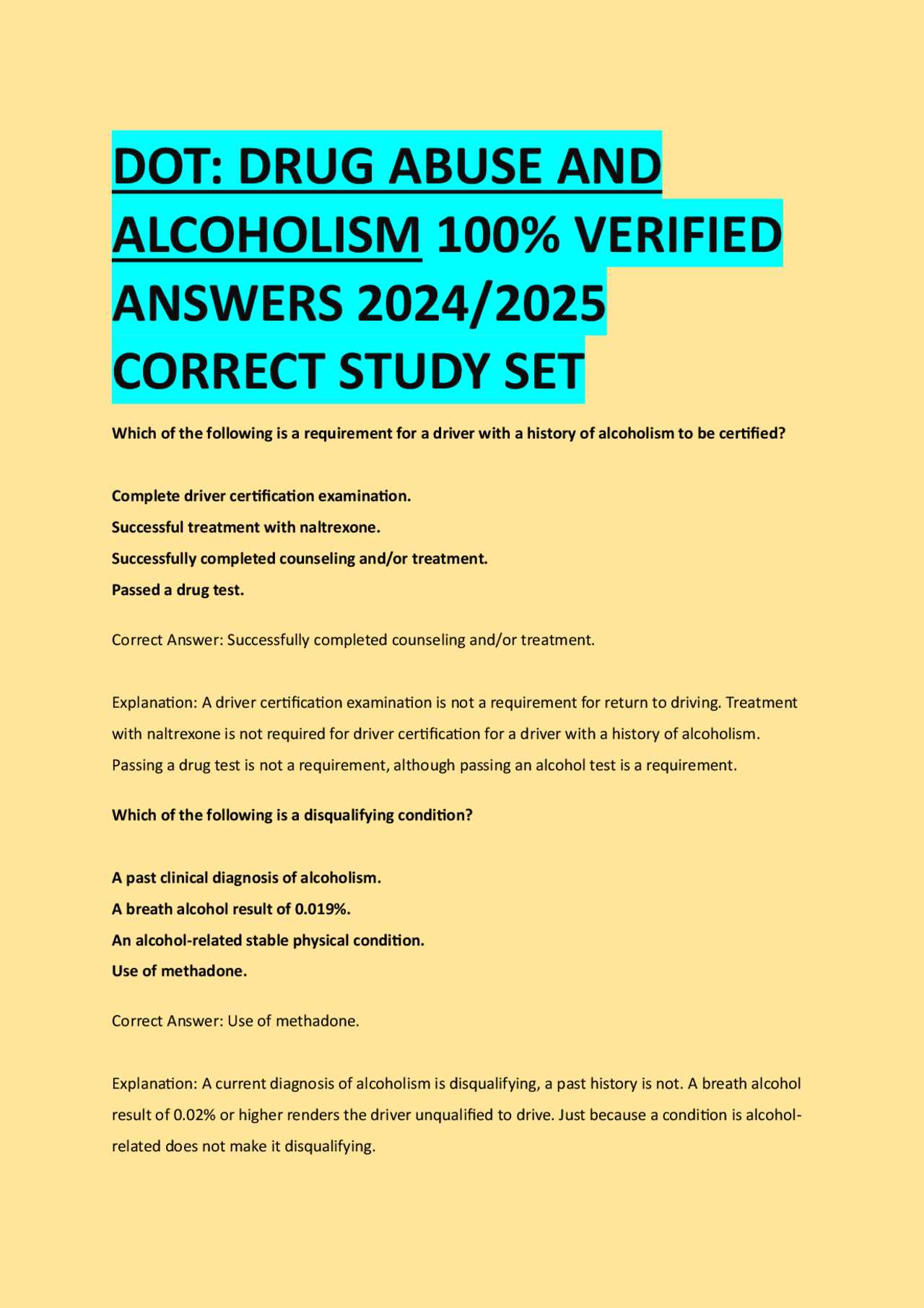 drug and alcohol course final exam answers