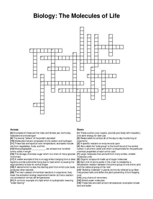 molecules of life worksheet answers