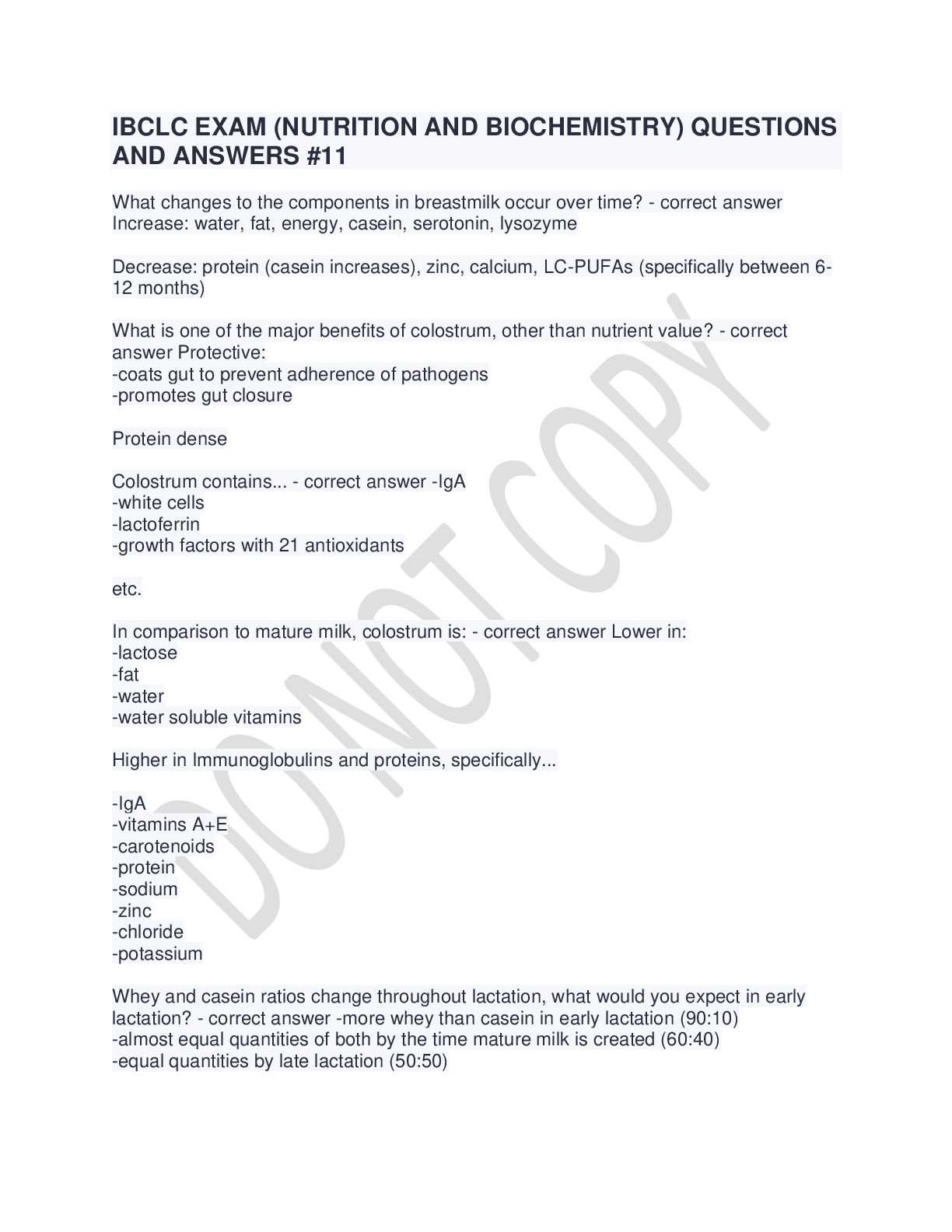 nutrition exam questions and answers