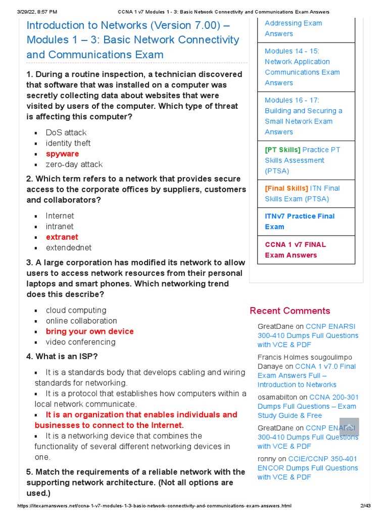 introduction to networks final exam answers