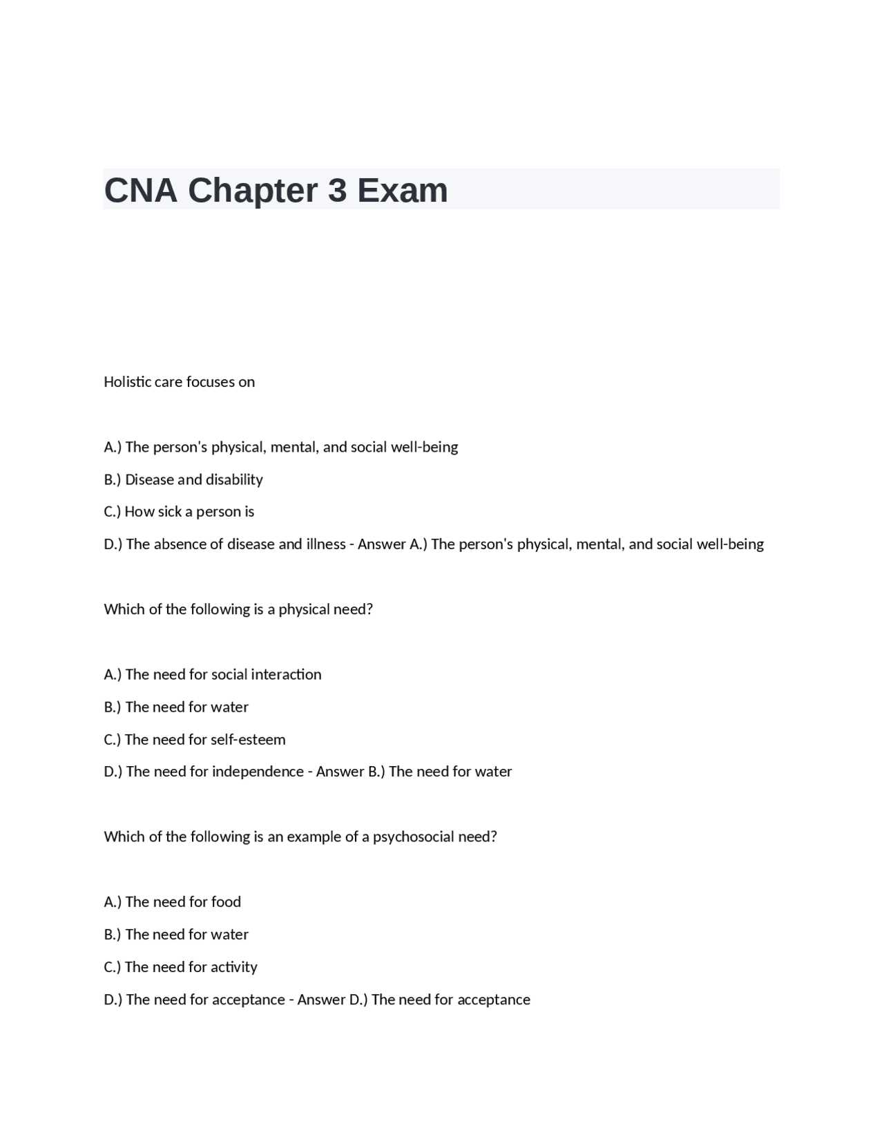 cna chapter 3 exam answers