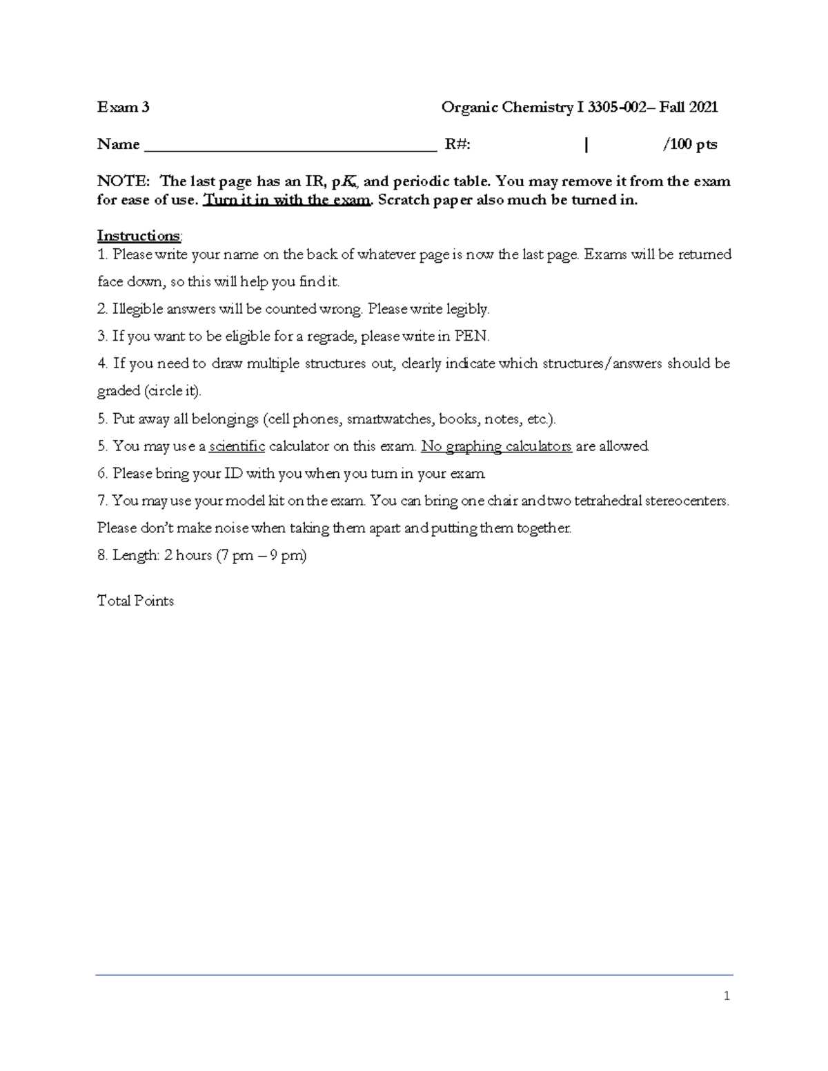 organic chemistry exam 3 answer key