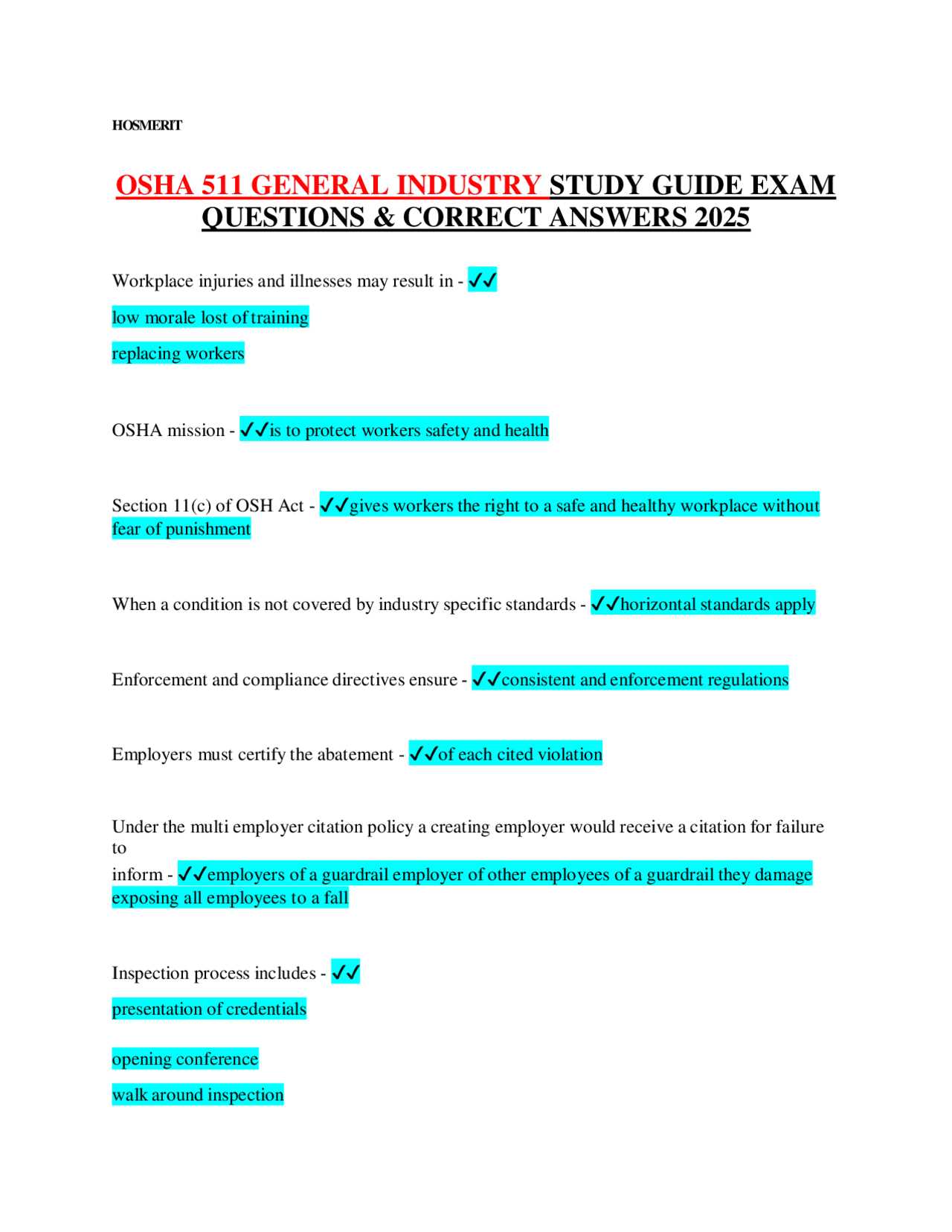 osha 10 final exam answers 2025 general industry