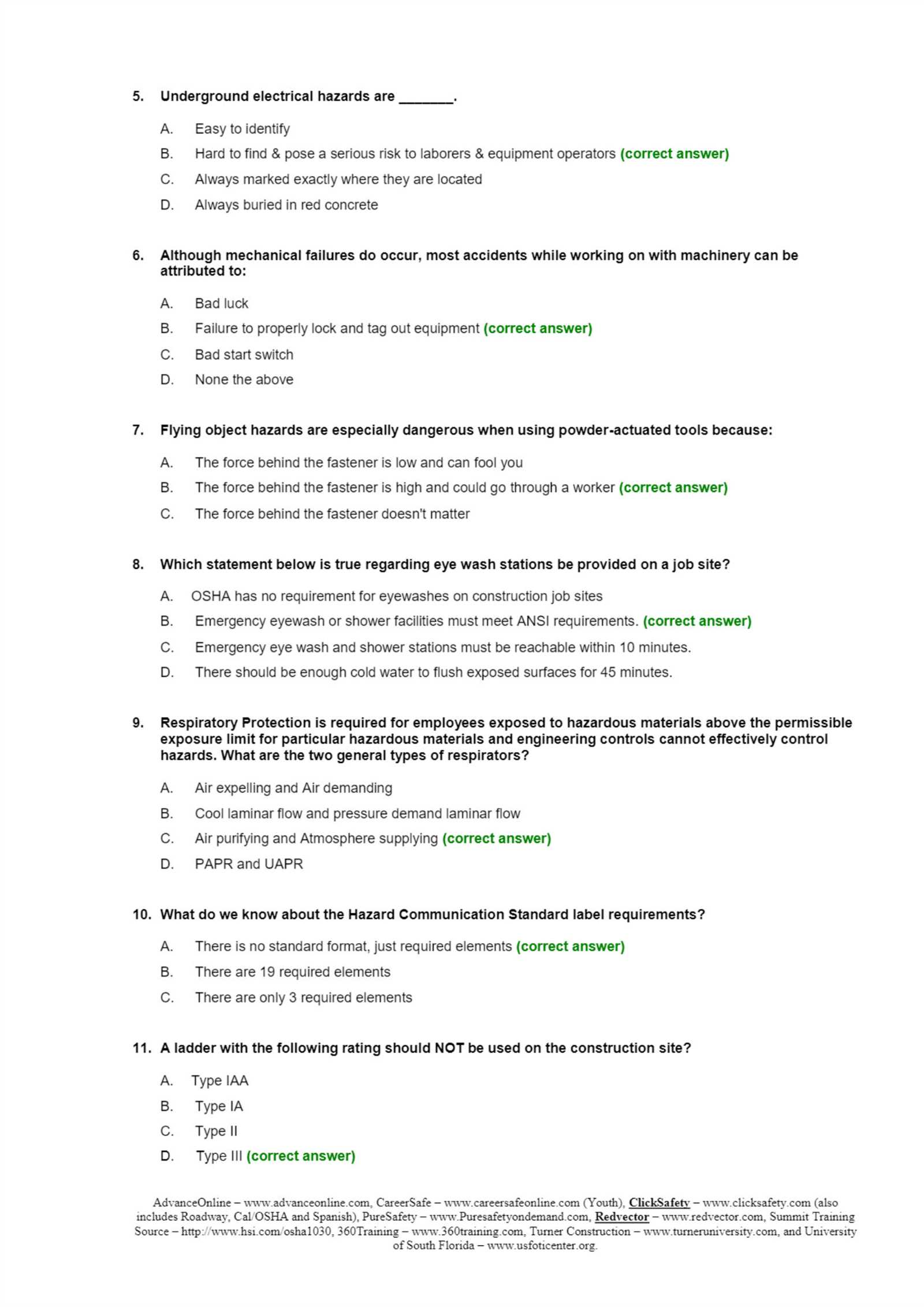 osha 10 final test answers