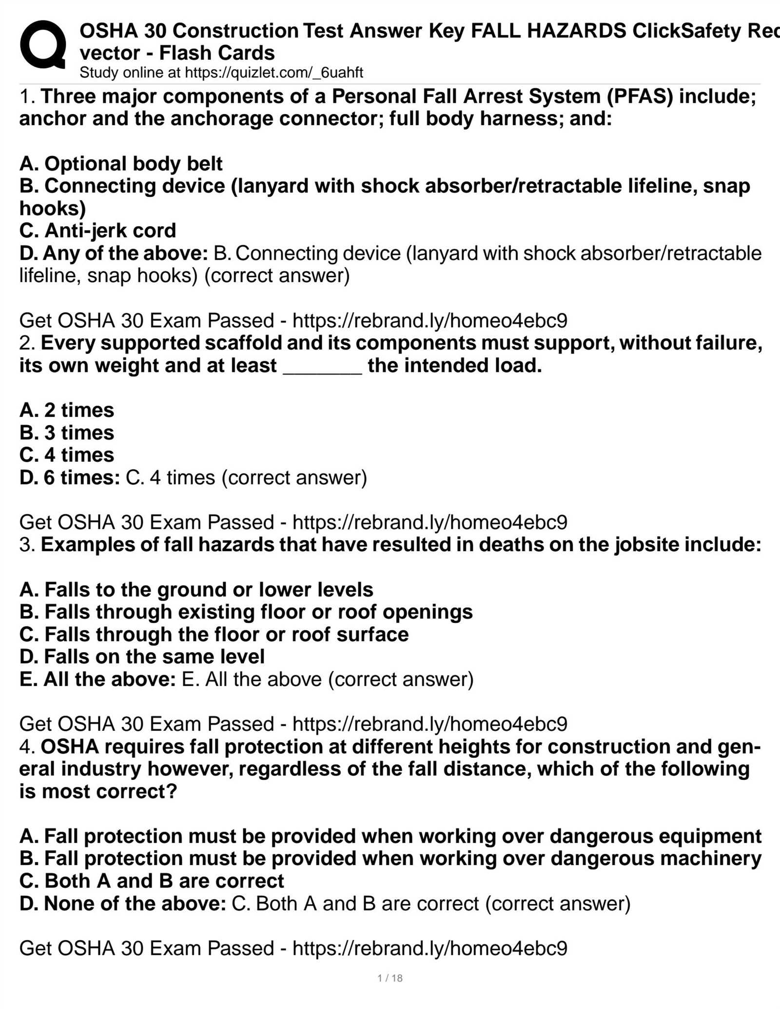 osha fall protection exam answers