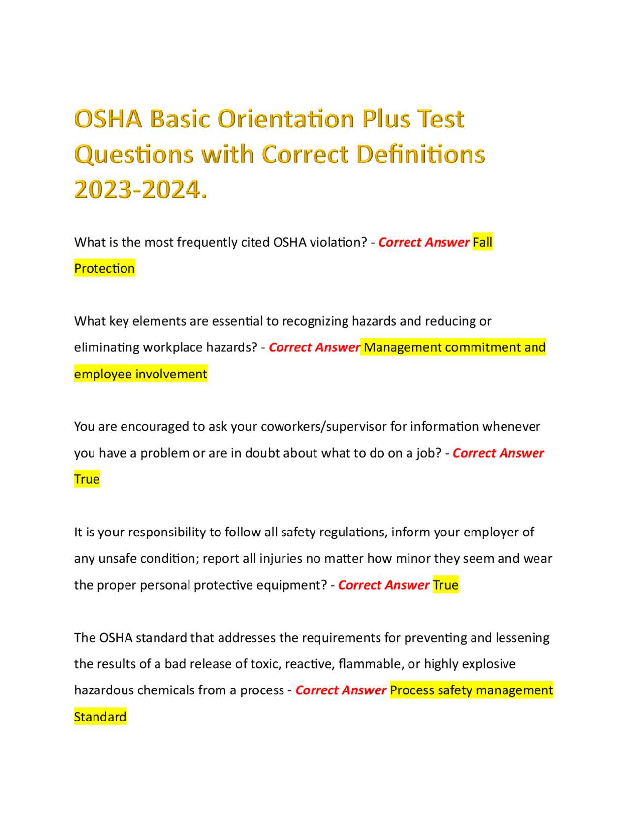 osha fall protection exam answers