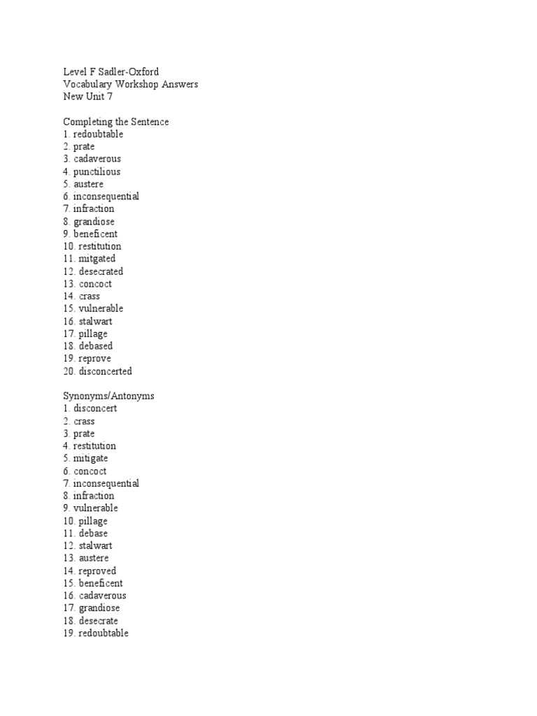 sadlier vocabulary workshop level f unit 5 answers