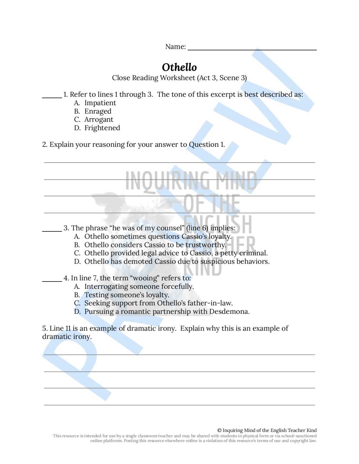 othello act 1 scene 3 questions and answers