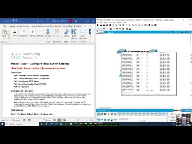 packet tracer configuring initial switch settings answers