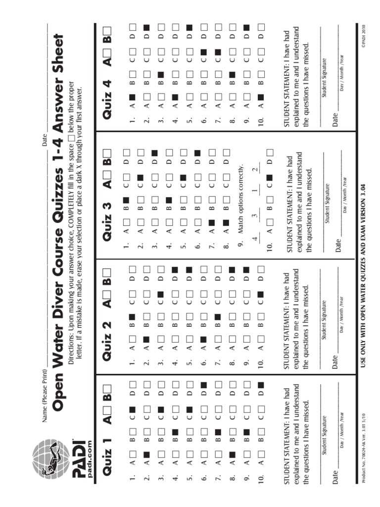 padi open water exam answers