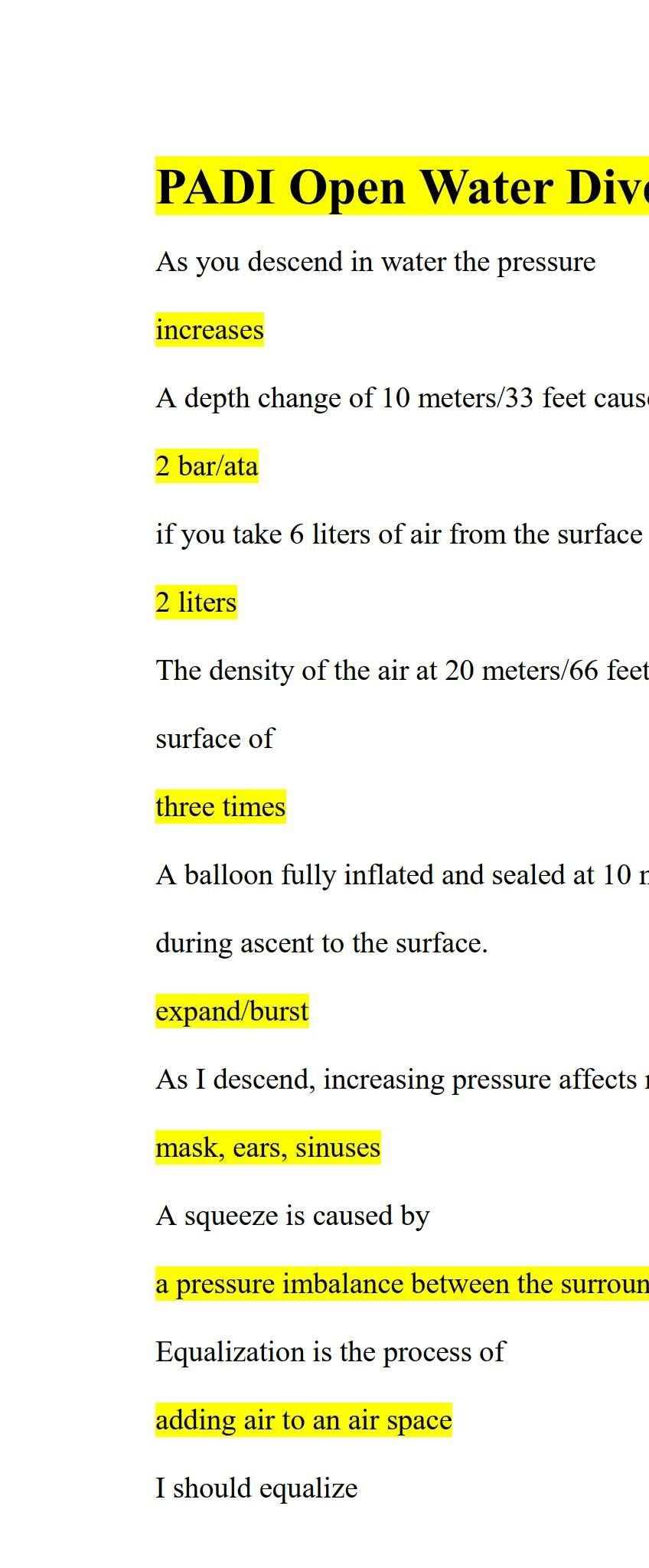 padi rescue diver final exam answer key