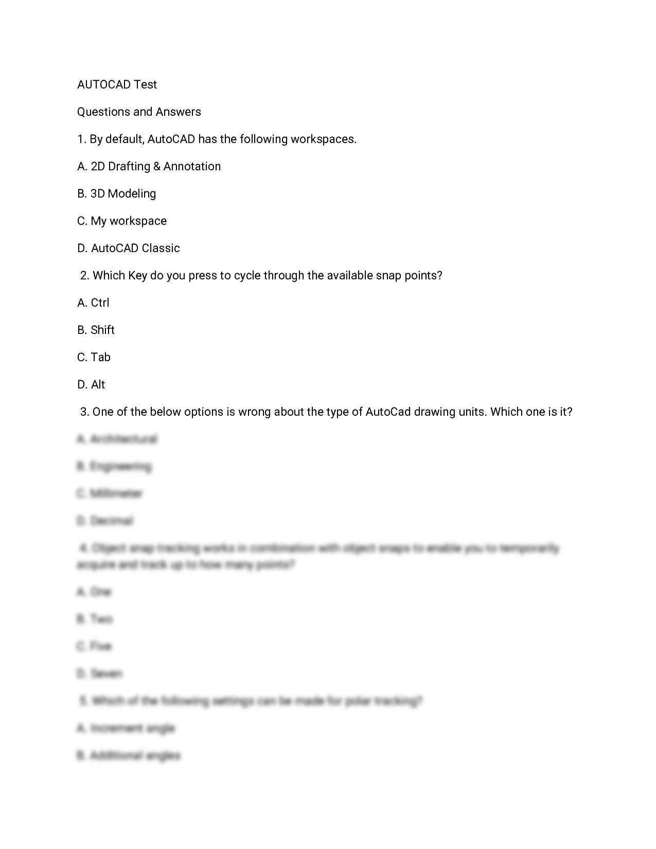 autocad exam questions and answers