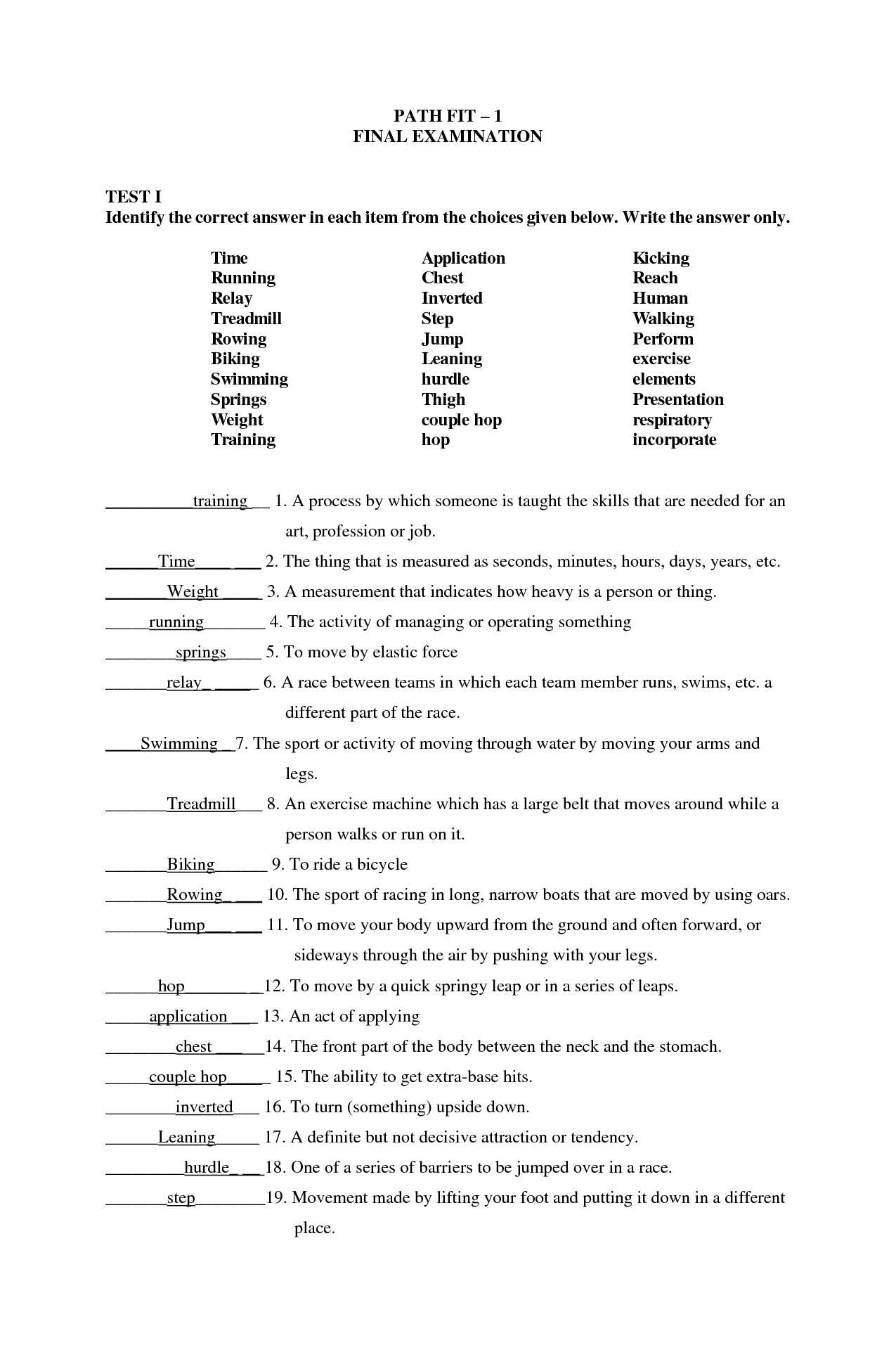 personal fitness final exam answers