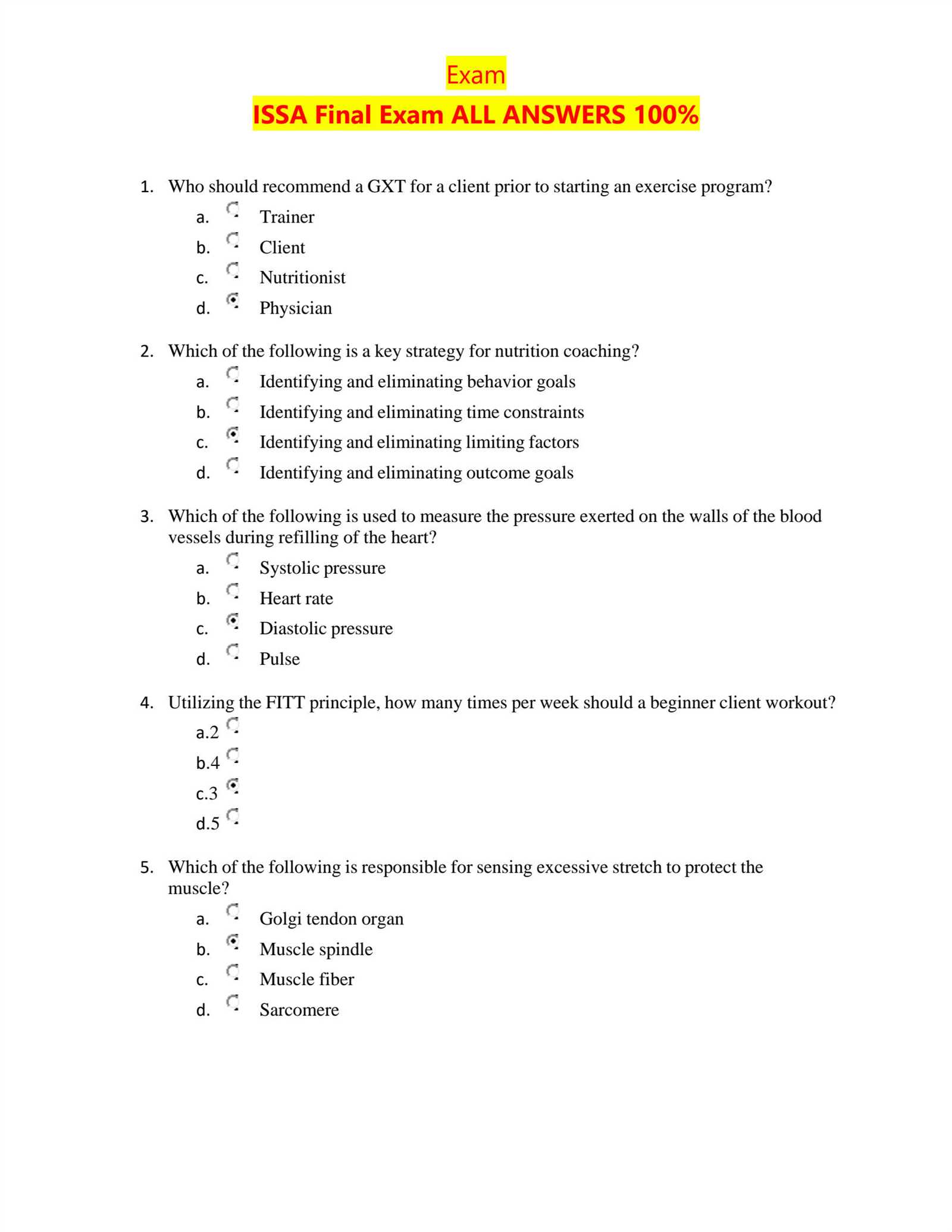 personal fitness final exam answers