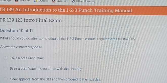 u haul 123 punch final exam answers