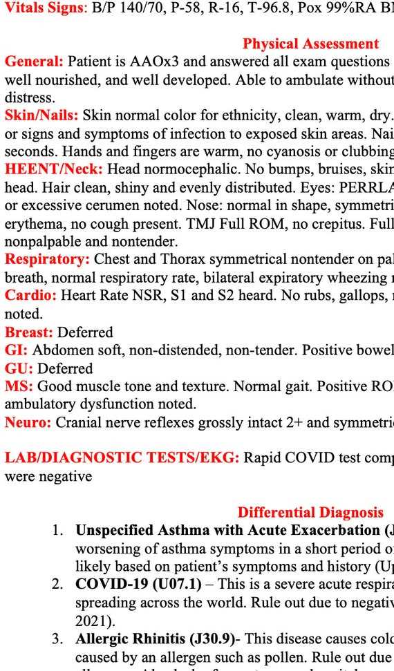 physical exam soap note