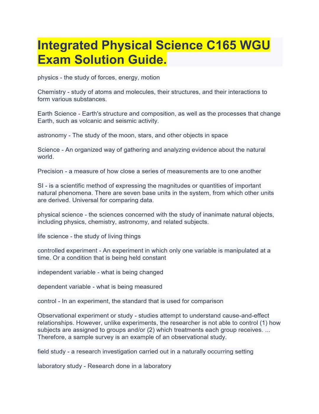 physical science chemistry study guide final exam