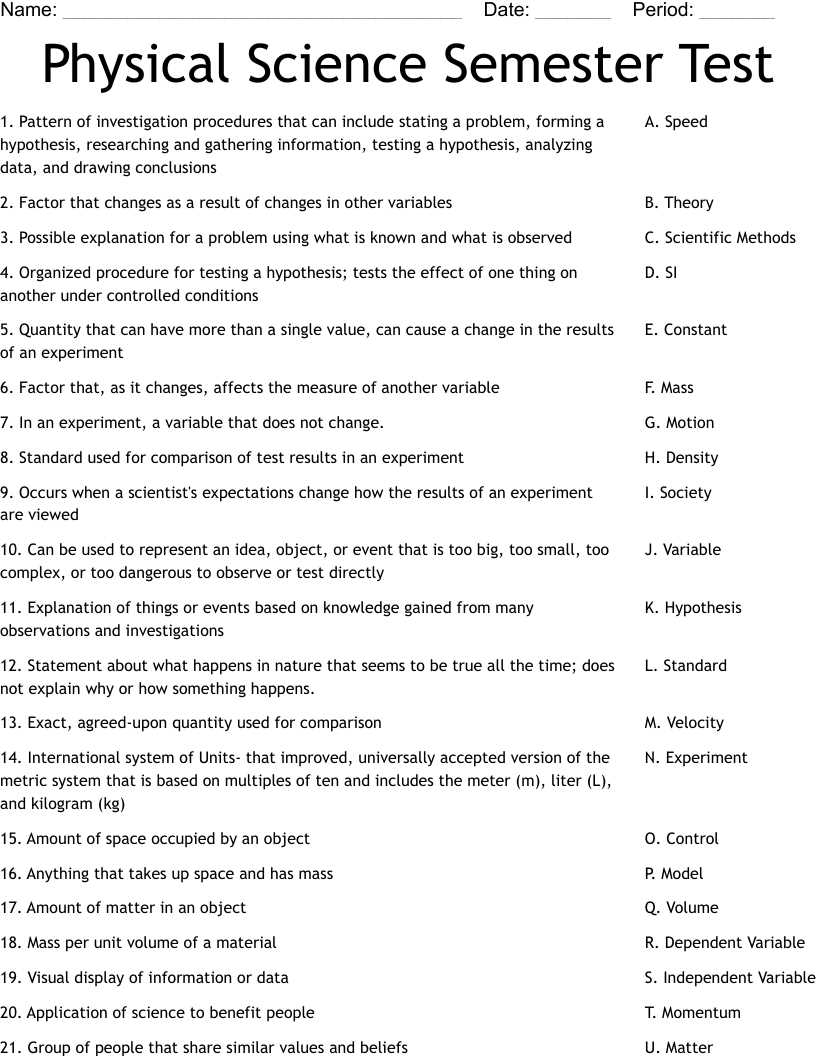 physical science final exam multiple choice