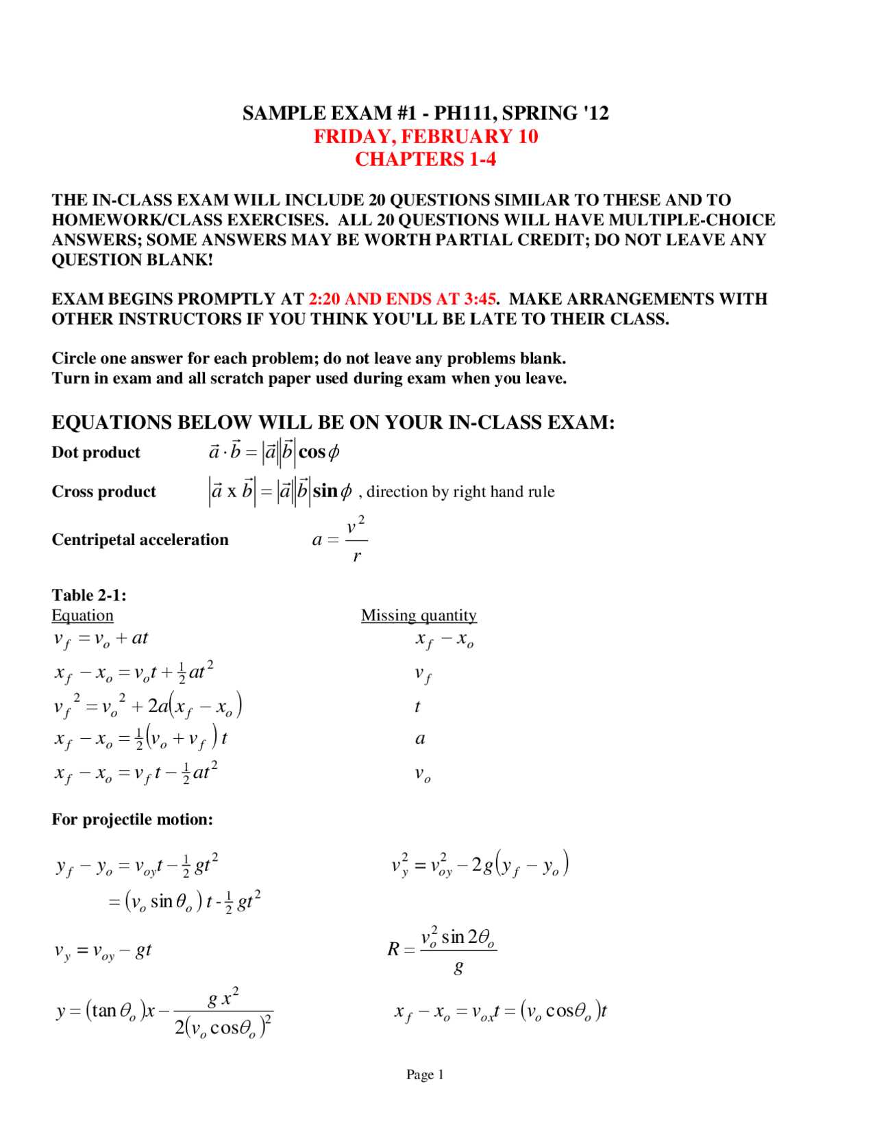 physics 1 final exam with answers