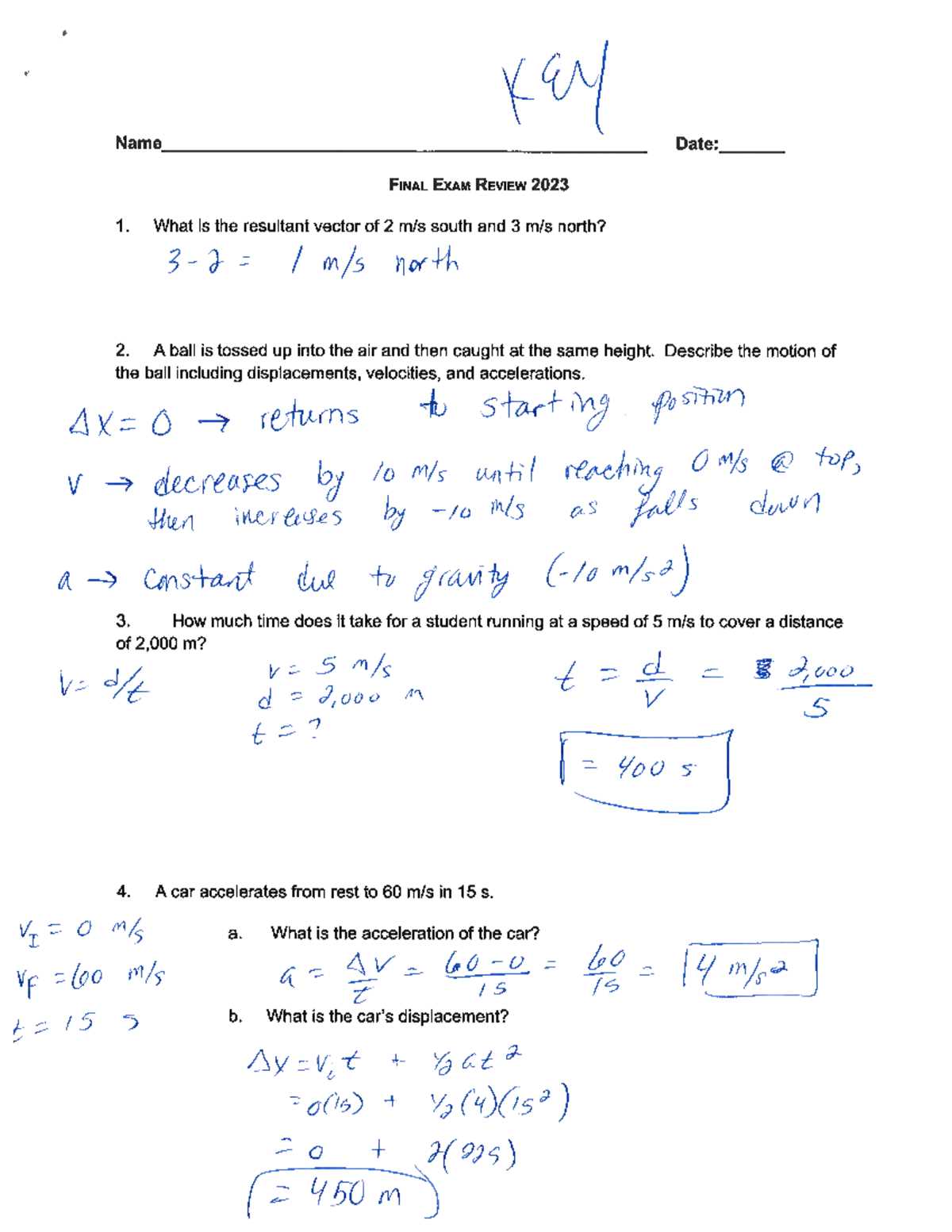 physics final exam review answer key