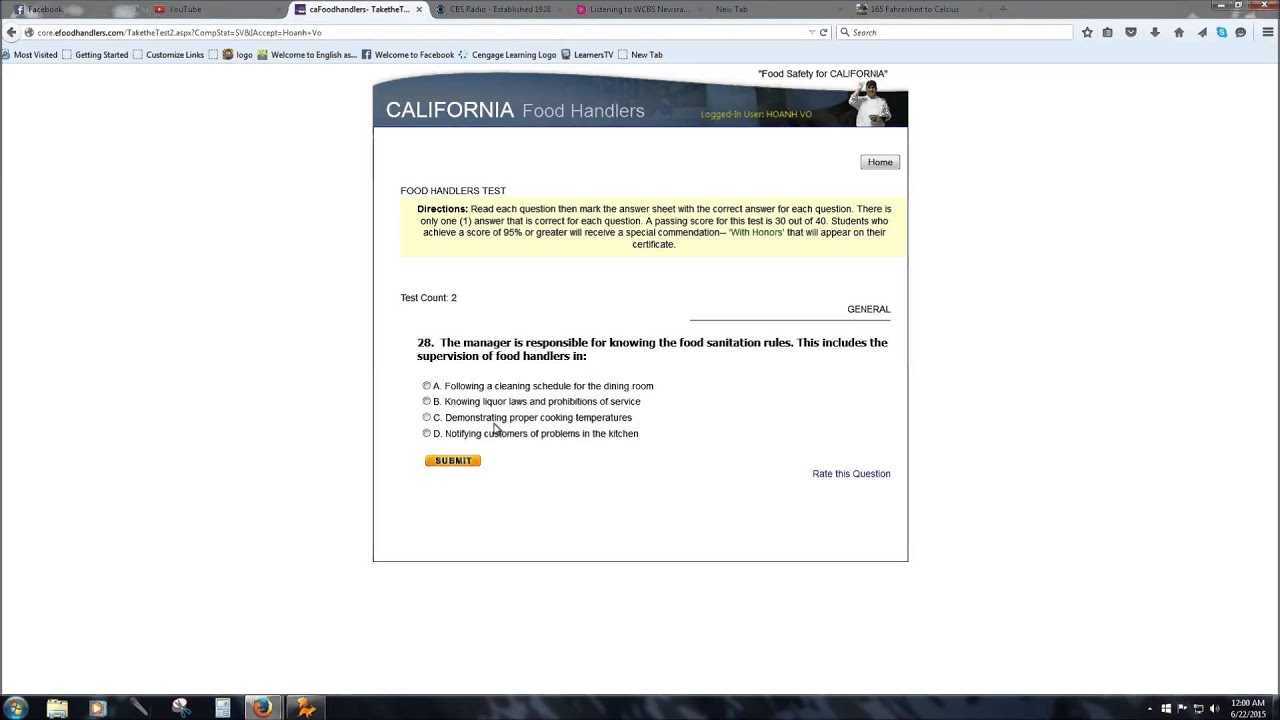 california food handler card test answers